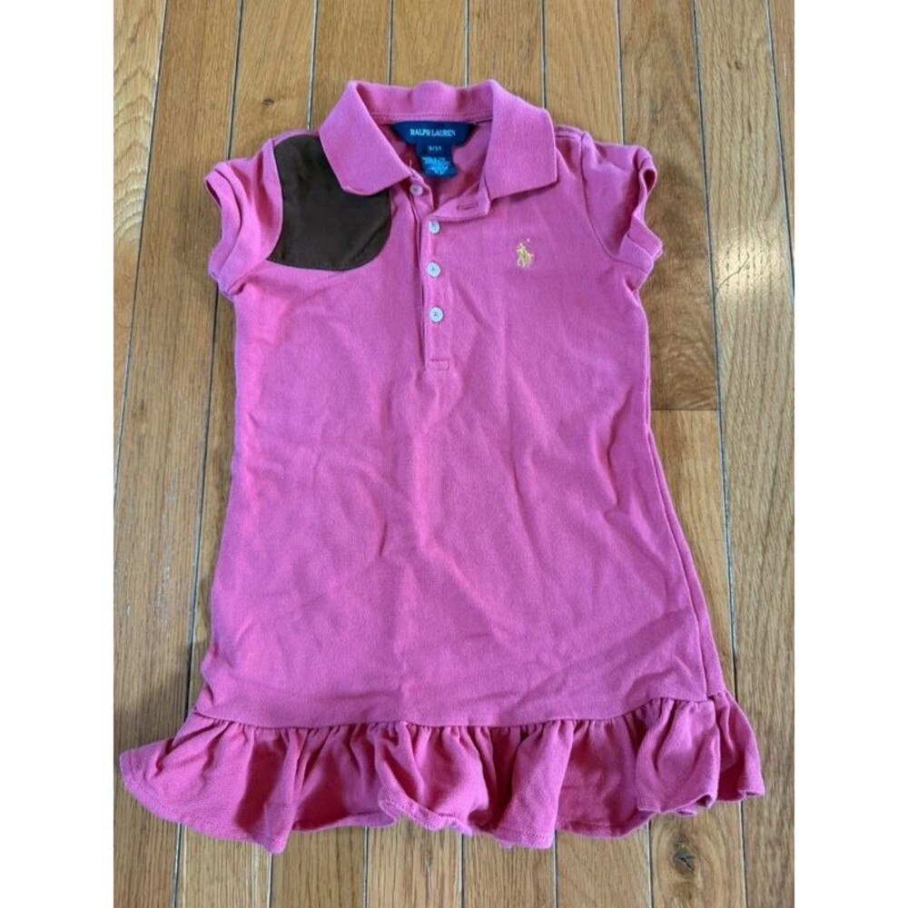 Ralph Lauren Short Sleeve Logo Ruffle Bottom Dress Sz 3T